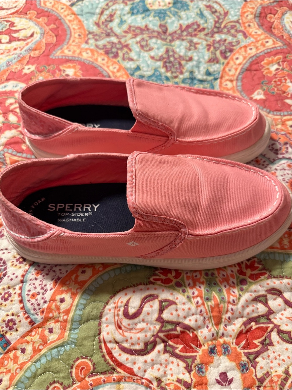 Sperry Coral Pink Canvas Slip-On Flats